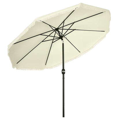 Garden Parasol Round Tilting Ø 268 cm with Fringes High-Density Anti-UV Polyester Fabric Removable Mast 8 Ribs, Cream