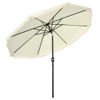 Garden Parasol Round Tilting Ø 268 cm with Fringes High-Density Anti-UV Polyester Fabric Removable Mast 8 Ribs, Cream