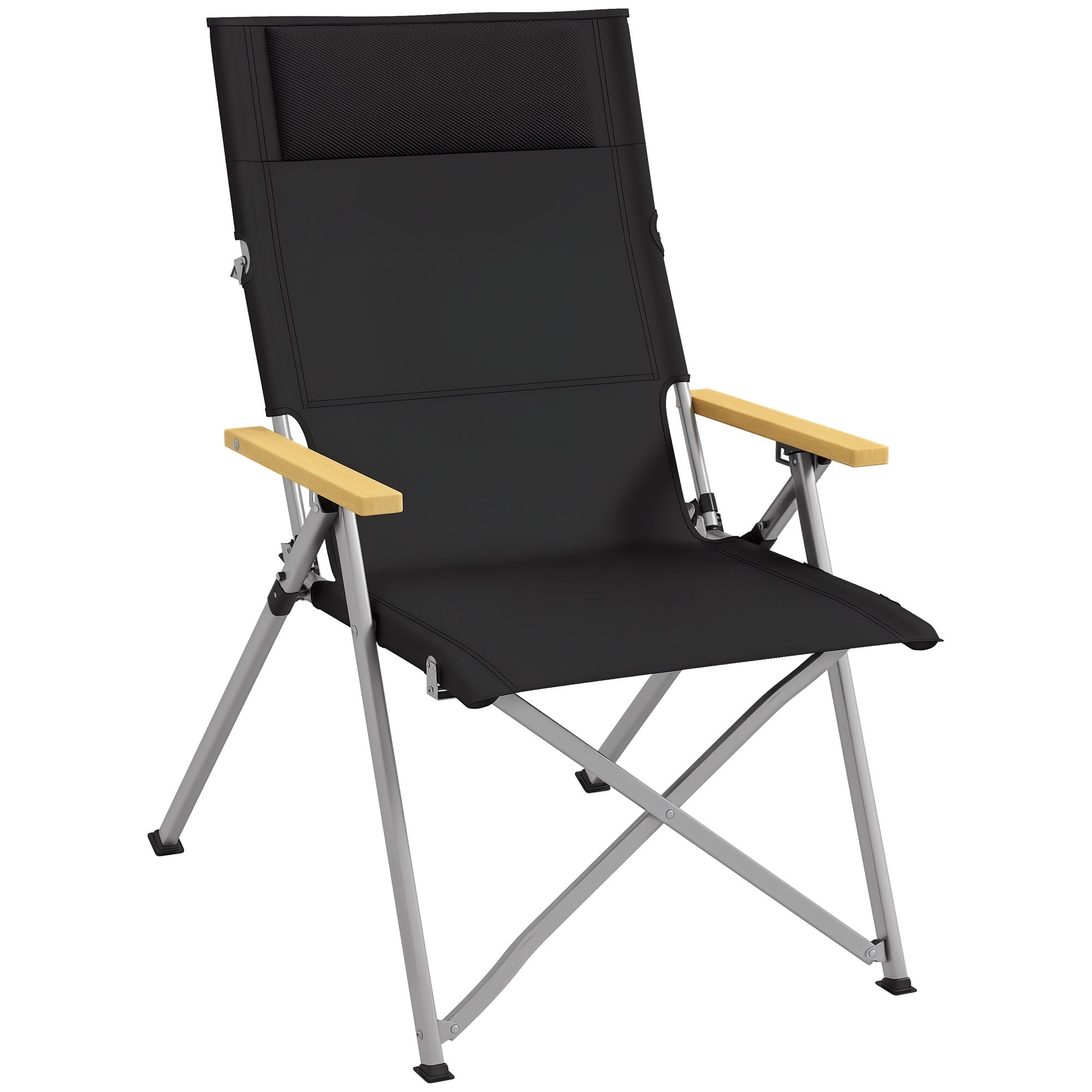 Folding Camping Chair with 4-Position Adjustable Backrest, Headrest, Folding Chair with Carrying Bag for Pool, Beach, Oxford, Black