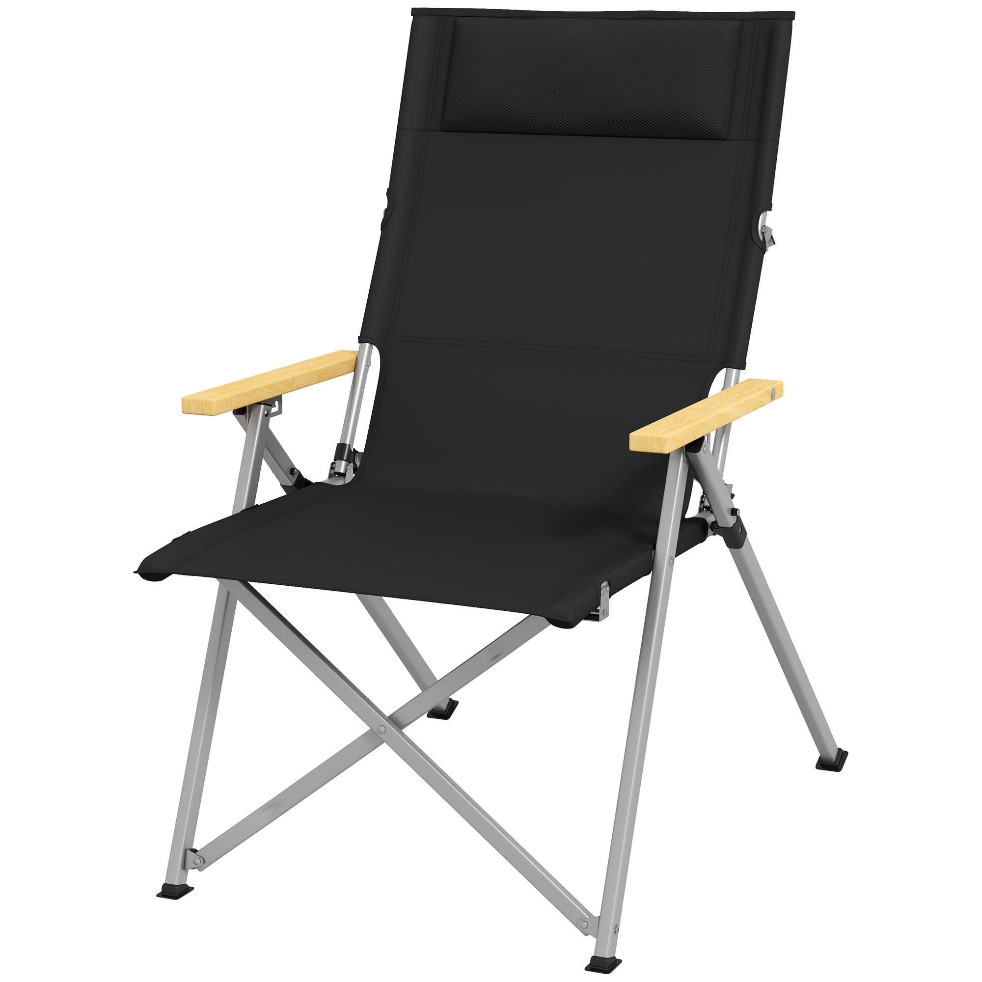 Folding Camping Chair with 4-Position Adjustable Backrest, Headrest, Folding Chair with Carrying Bag for Pool, Beach, Oxford, Black