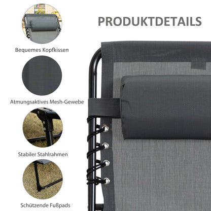 Folding Sun Lounger Garden Lounger with Headrest, Side Pocket, Recliner with 5-Position Adjustable Backrest, Weatherproof Camping Lounger up to 120 kg load capacity, for Garden Beach Pool, Gray