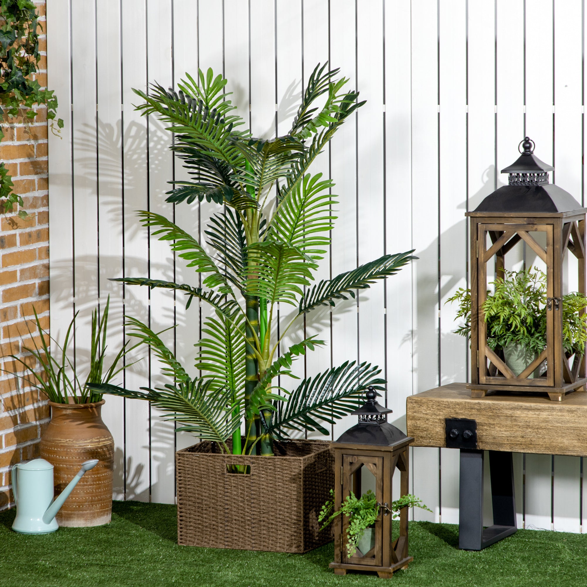 Artificial Plant, Artificial Palm Tree, Artificial Plant with Cement Filling, Fake Palm Tree in Pot, Indoor Plant for Home Decor, 150 cm, Green