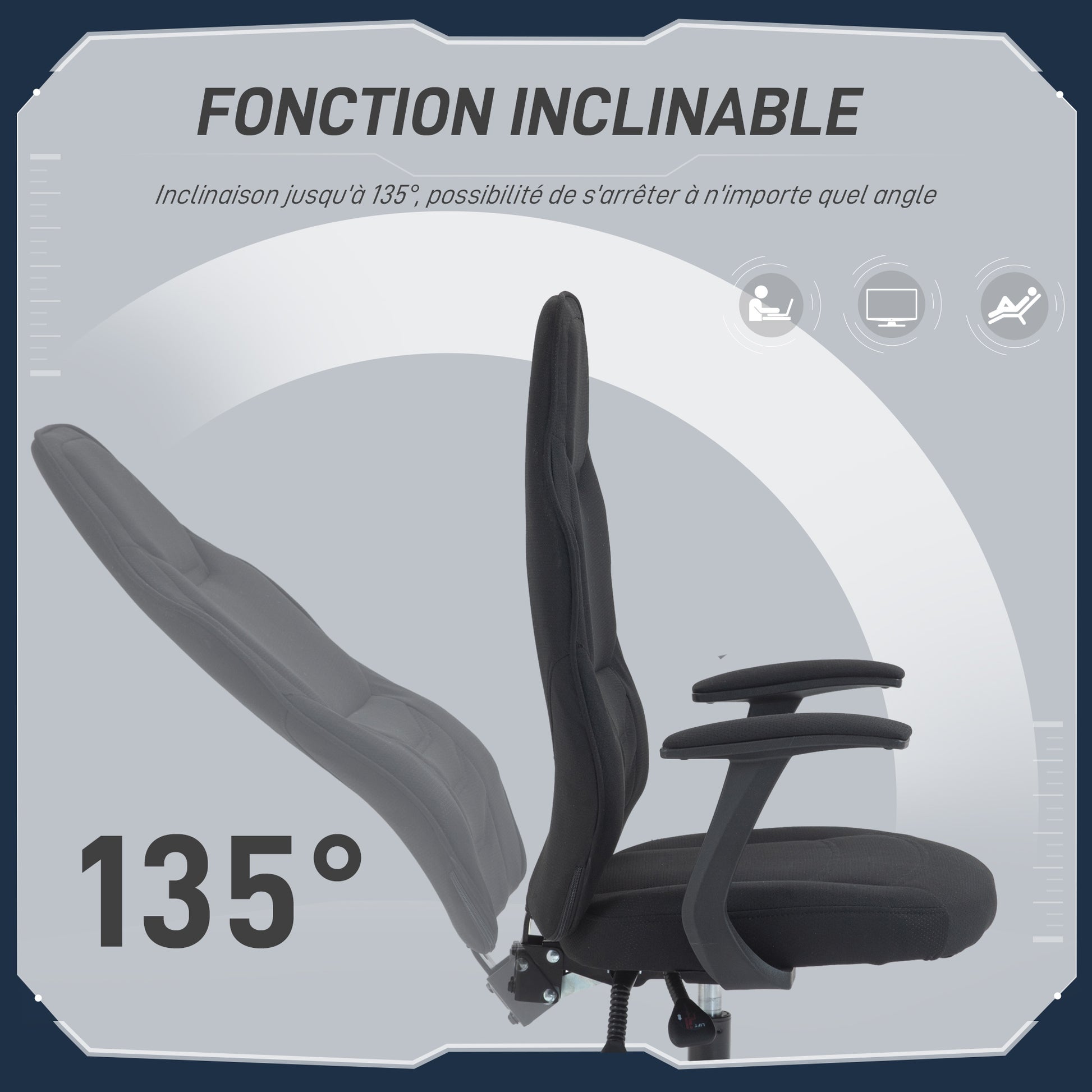 Gaming Chair Gamer Ergonomic Office Chair with Adjustable Backrest Height Adjustable Breathable Fabric Black