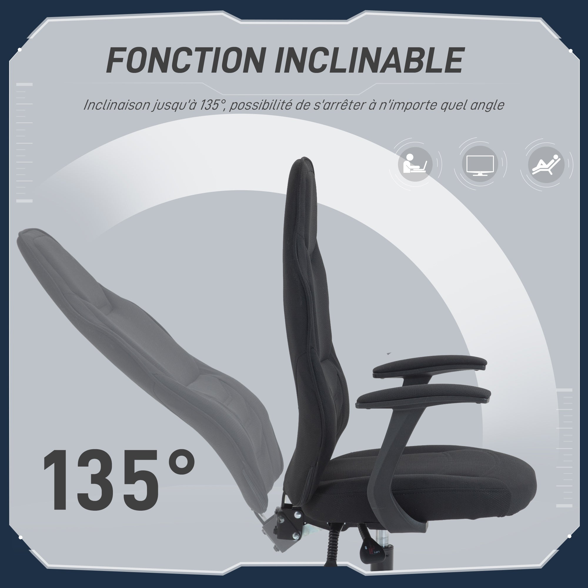 Gaming Chair Gamer Ergonomic Office Chair with Adjustable Backrest Height Adjustable Breathable Fabric Black