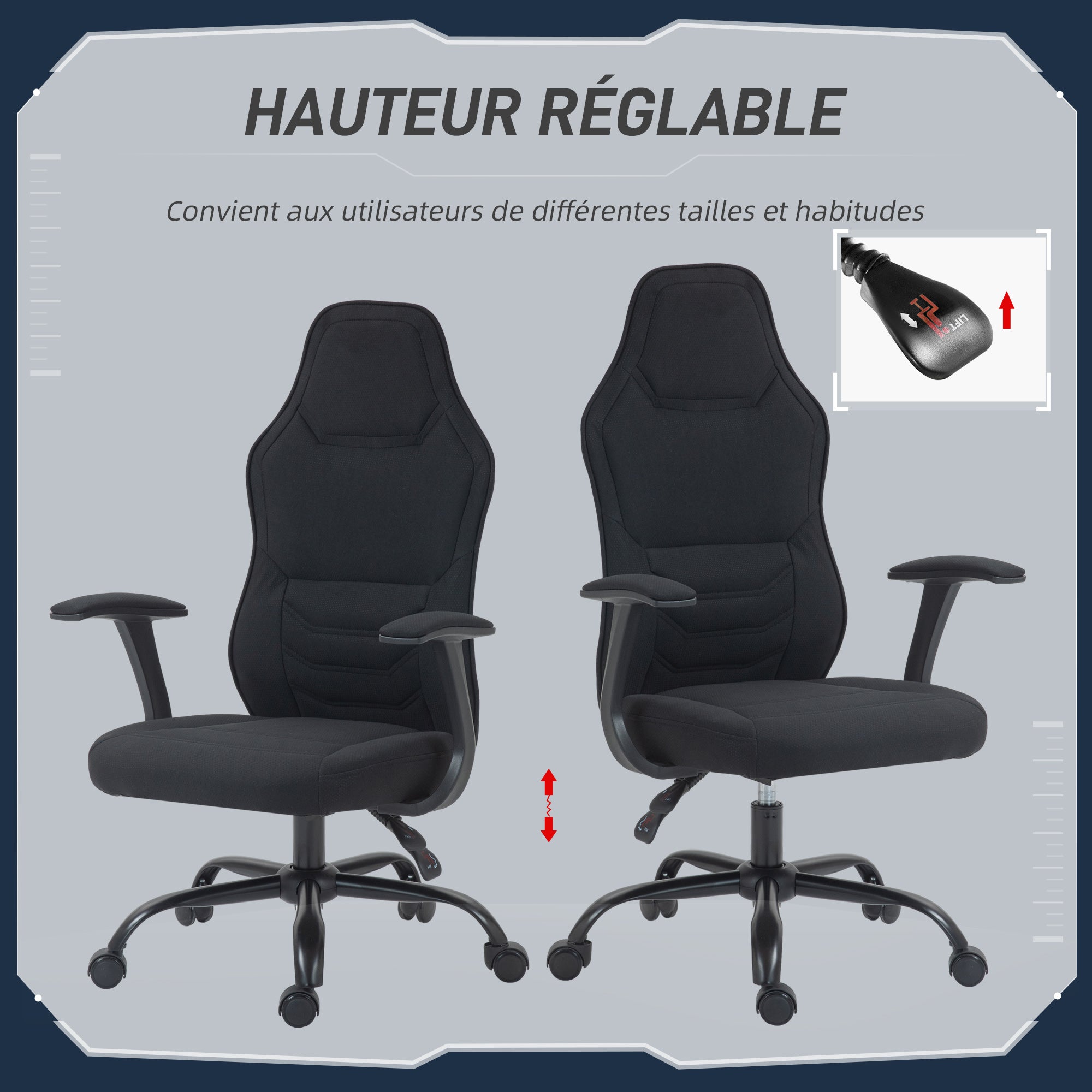 Gaming Chair Gamer Ergonomic Office Chair with Adjustable Backrest Height Adjustable Breathable Fabric Black