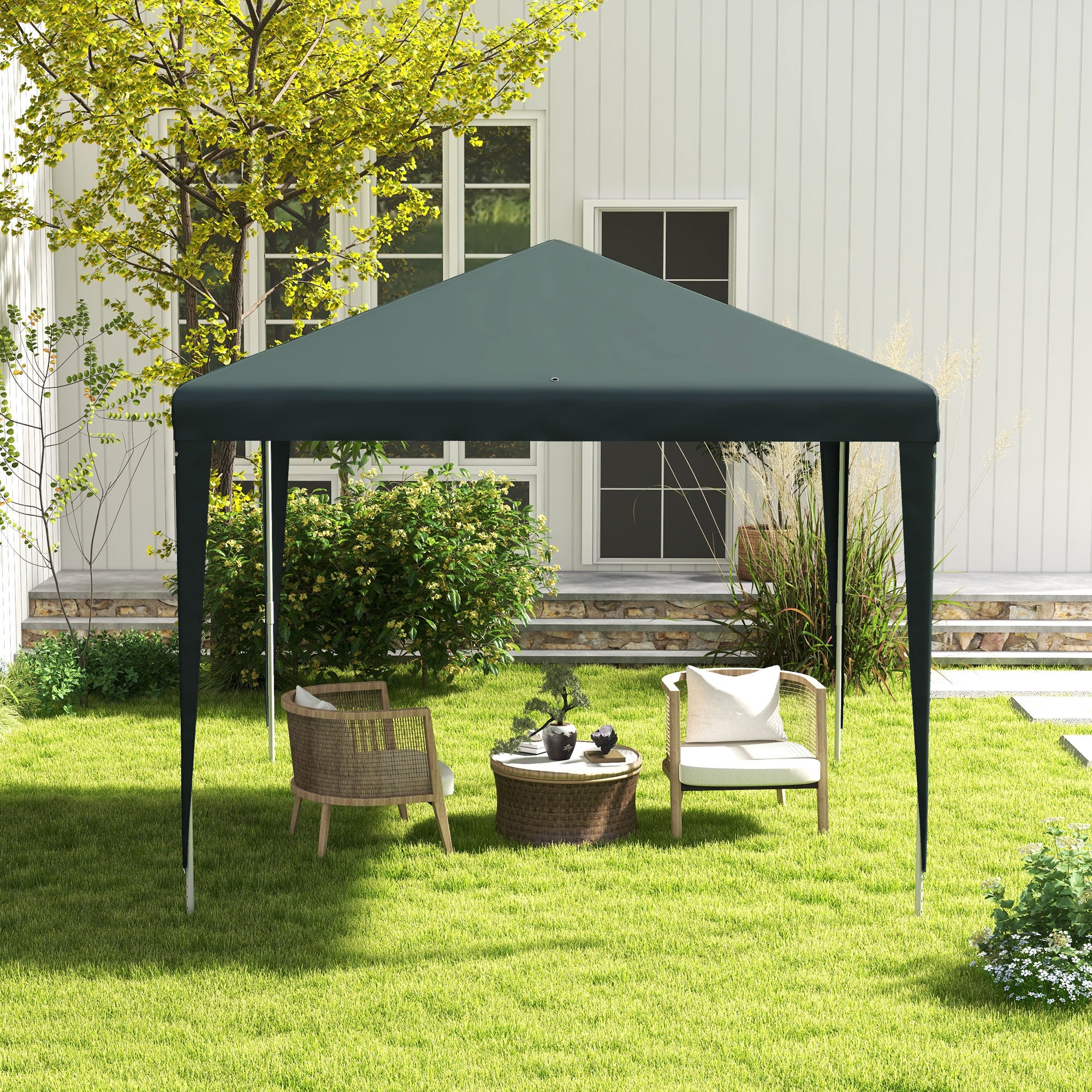 Gazebo 2.7x2.7m Rectangular Water-Resistant Stable Winterproof Gazebo Party Tent Garden Tent Garden Gazebo Marquee for Camping Garden, Dark Green
