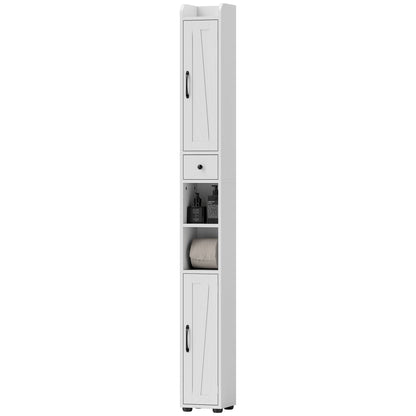 Narrow Bathroom Column with 2 Doors Tall Rustic Bathroom Cabinet with Drawer Open Compartment Adjustable Shelves and Toilet Paper Holder 20x20x185 cm White