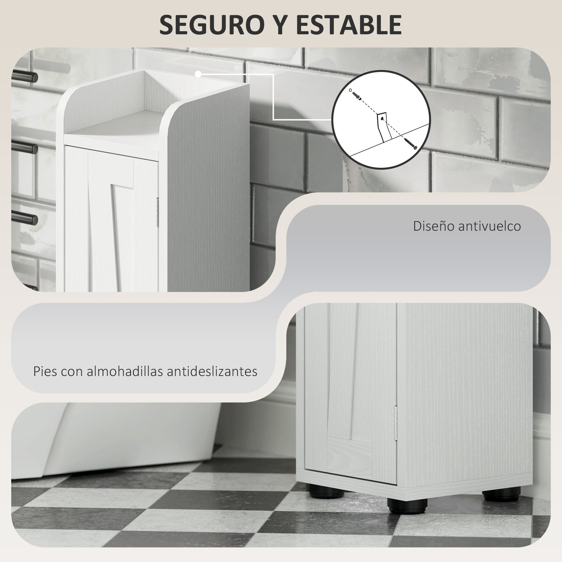 Narrow Bathroom Column with 2 Doors Tall Rustic Bathroom Cabinet with Drawer Open Compartment Adjustable Shelves and Toilet Paper Holder 20x20x185 cm White