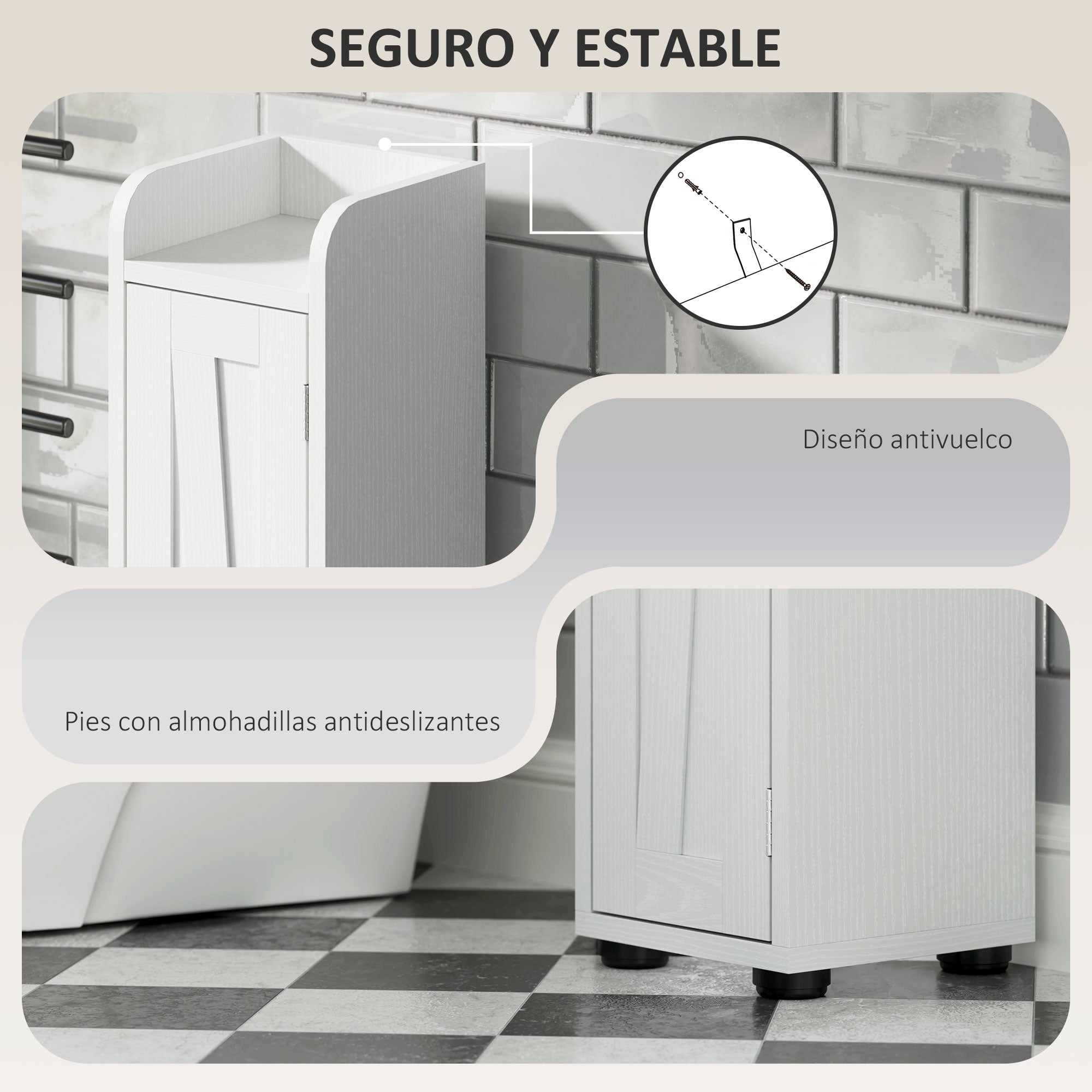Narrow Bathroom Column with 2 Doors Tall Rustic Bathroom Cabinet with Drawer Open Compartment Adjustable Shelves and Toilet Paper Holder 20x20x185 cm White