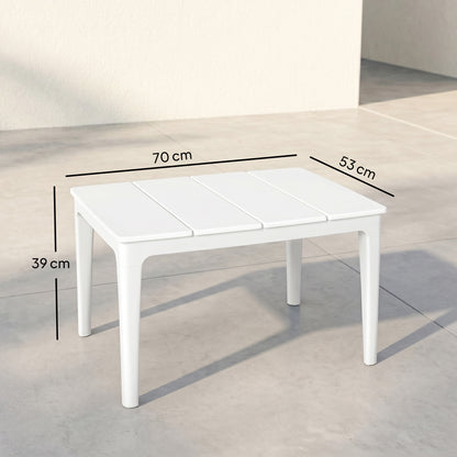 Outdoor Coffee Table with Cylindrical Legs, Rectangular PP Plastic Garden Side Table, Modern Style — for Garden, Balcony, Terrace — 53 x 70 x 39 cm (20.9 x 27.6 x 15.4 in), Cream