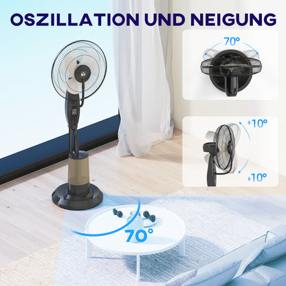 Water Cooling Fan, Stand Fan with Misting Spray, Remote Control, Timer Function, 3.2L Water Tank, 3 Modes, 75W, Oscillating Water Fan with Rollers, 120cm