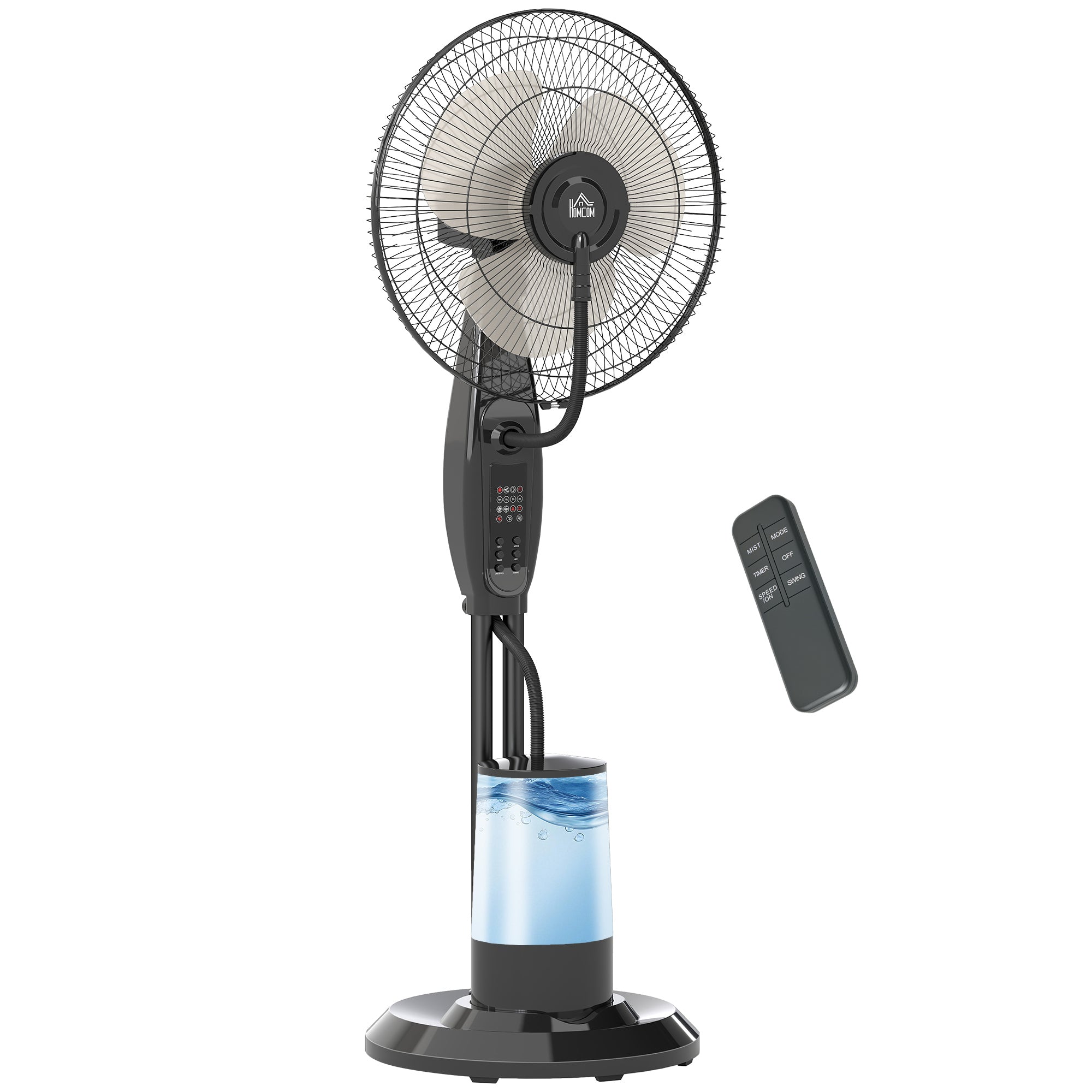 Water Cooling Fan, Stand Fan with Misting Spray, Remote Control, Timer Function, 3.2L Water Tank, 3 Modes, 75W, Oscillating Water Fan with Rollers, 120cm