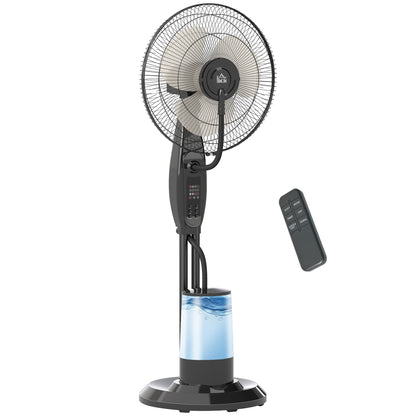 Water Cooling Fan, Stand Fan with Misting Spray, Remote Control, Timer Function, 3.2L Water Tank, 3 Modes, 75W, Oscillating Water Fan with Rollers, 120cm