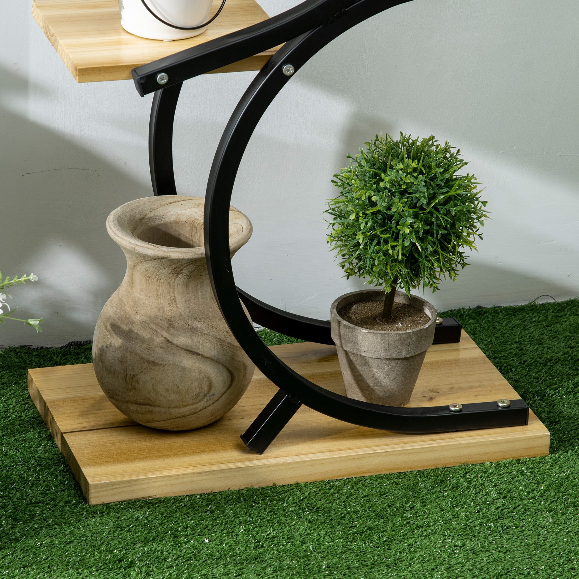 4-Tier Plant Stand, S-Shaped Flower Stand for Indoor Outdoor, 91cm Tall Plant Rack made of Metal Wood, Flower Shelf, Flower Pot Stand for Living Room, Garden Balcony, Black