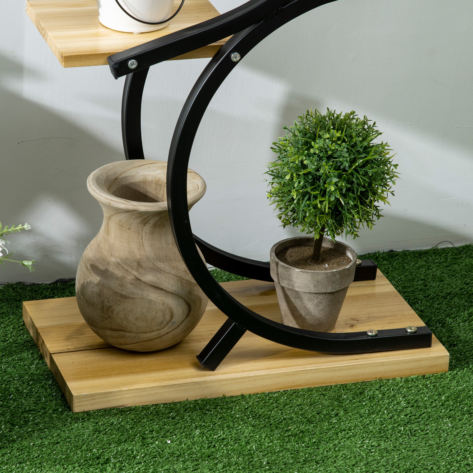 4-Tier Plant Stand, S-Shaped Flower Stand for Indoor Outdoor, 91cm Tall Plant Rack made of Metal Wood, Flower Shelf, Flower Pot Stand for Living Room, Garden Balcony, Black