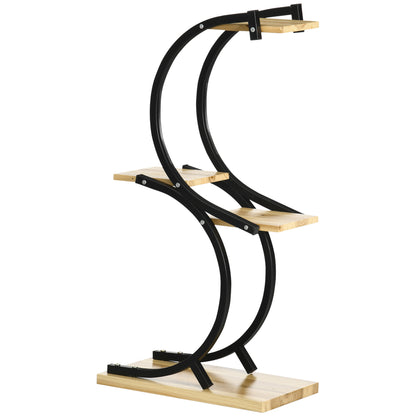 4-Tier Plant Stand, S-Shaped Flower Stand for Indoor Outdoor, 91cm Tall Plant Rack made of Metal Wood, Flower Shelf, Flower Pot Stand for Living Room, Garden Balcony, Black