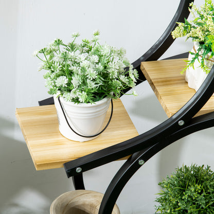 4-Tier Plant Stand, S-Shaped Flower Stand for Indoor Outdoor, 91cm Tall Plant Rack made of Metal Wood, Flower Shelf, Flower Pot Stand for Living Room, Garden Balcony, Black