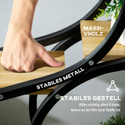 4-Tier Plant Stand, S-Shaped Flower Stand for Indoor Outdoor, 91cm Tall Plant Rack made of Metal Wood, Flower Shelf, Flower Pot Stand for Living Room, Garden Balcony, Black