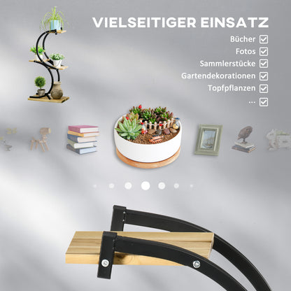 4-Tier Plant Stand, S-Shaped Flower Stand for Indoor Outdoor, 91cm Tall Plant Rack made of Metal Wood, Flower Shelf, Flower Pot Stand for Living Room, Garden Balcony, Black