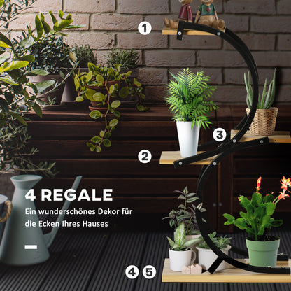 4-Tier Plant Stand, S-Shaped Flower Stand for Indoor Outdoor, 91cm Tall Plant Rack made of Metal Wood, Flower Shelf, Flower Pot Stand for Living Room, Garden Balcony, Black