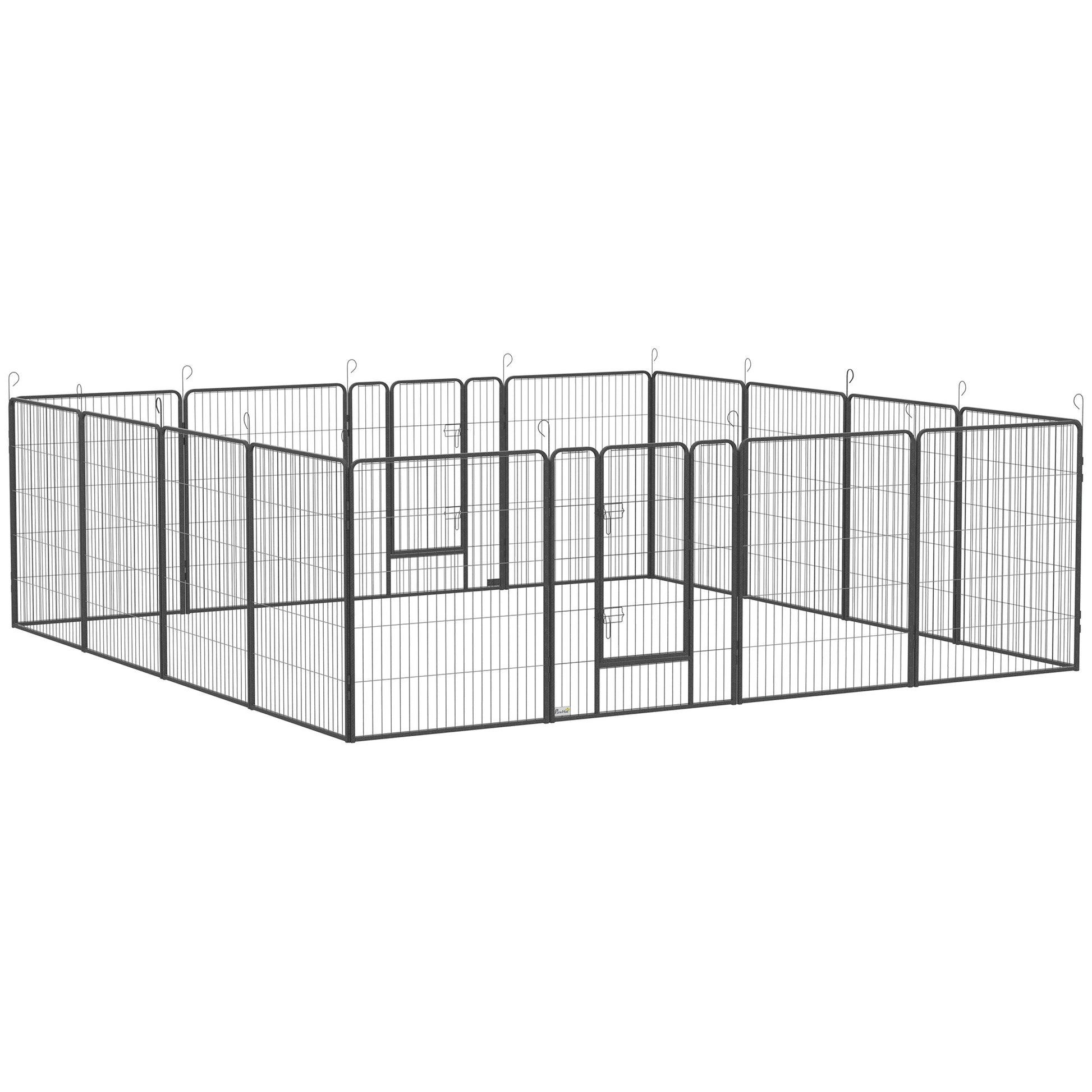 Puppy Playpen, Puppy Playpen with 16 Grids each 80x100 cm, Enclosure for Large, Medium, Small Dogs, Small Animal Playpen, DIY Puppy Pen with Two Doors, Steel, Gray, 320 x 320 x 100 cm