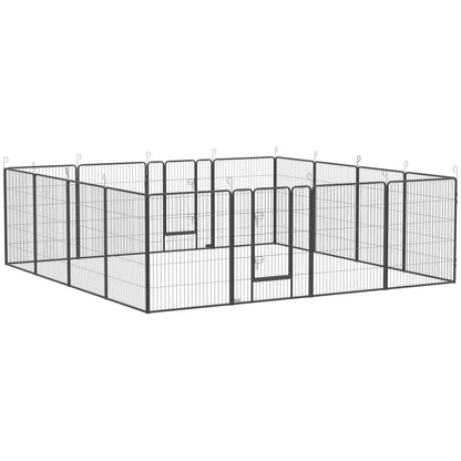 Puppy Playpen, Puppy Playpen with 16 Grids each 80x100 cm, Enclosure for Large, Medium, Small Dogs, Small Animal Playpen, DIY Puppy Pen with Two Doors, Steel, Gray, 320 x 320 x 100 cm