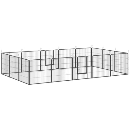 Puppy Playpen, Puppy Playpen with 16 Grids each 80x100 cm, Enclosure for Large, Medium, Small Dogs, Small Animal Playpen, DIY Puppy Pen with Two Doors, Steel, Gray, 320 x 320 x 100 cm