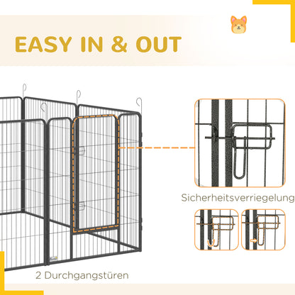 Puppy Playpen, Puppy Playpen with 16 Grids each 80x100 cm, Enclosure for Large, Medium, Small Dogs, Small Animal Playpen, DIY Puppy Pen with Two Doors, Steel, Gray, 320 x 320 x 100 cm