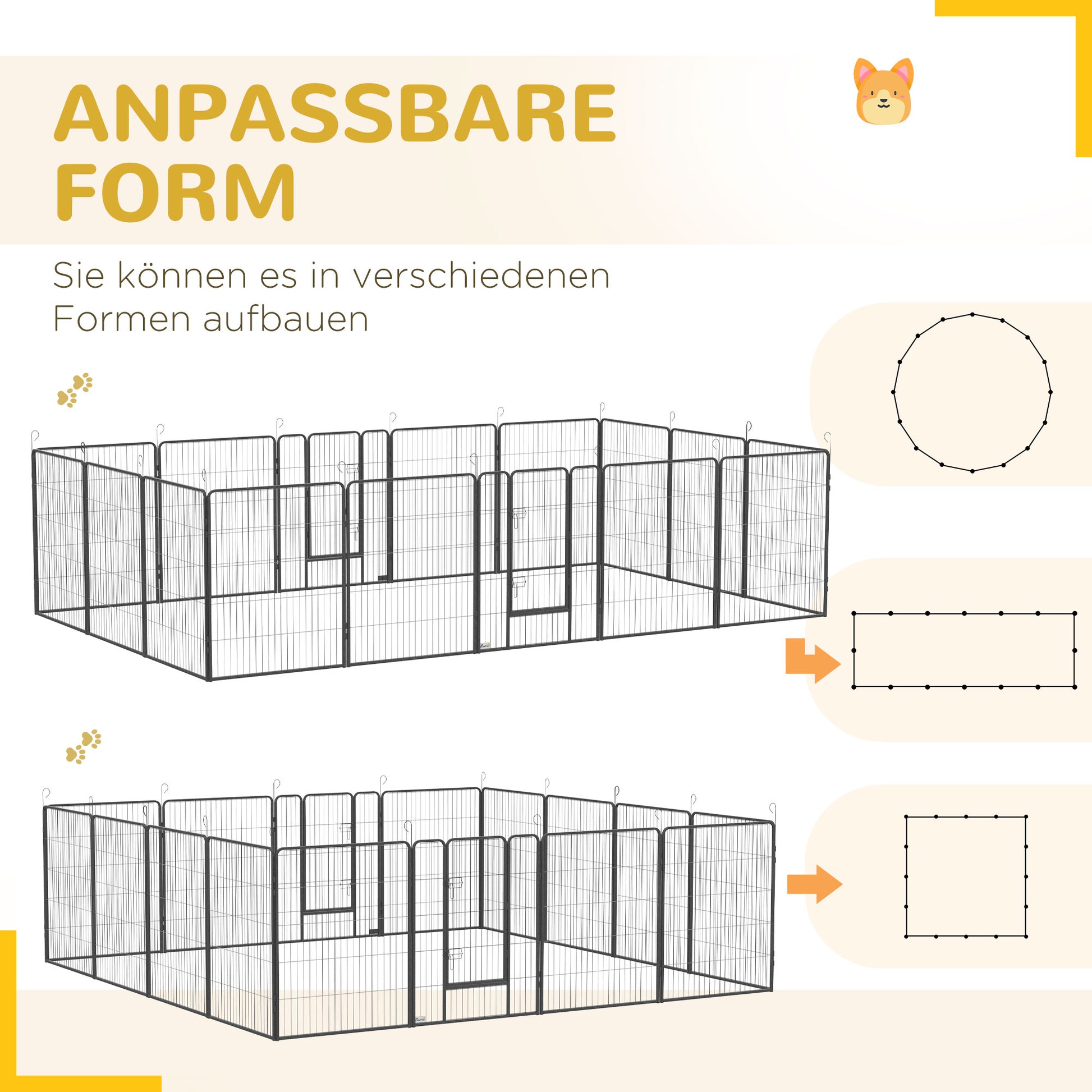 Puppy Playpen, Puppy Playpen with 16 Grids each 80x100 cm, Enclosure for Large, Medium, Small Dogs, Small Animal Playpen, DIY Puppy Pen with Two Doors, Steel, Gray, 320 x 320 x 100 cm