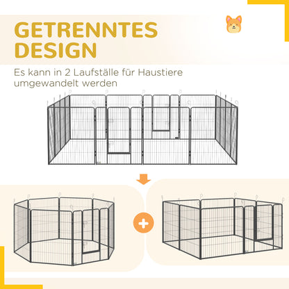Puppy Playpen, Puppy Playpen with 16 Grids each 80x100 cm, Enclosure for Large, Medium, Small Dogs, Small Animal Playpen, DIY Puppy Pen with Two Doors, Steel, Gray, 320 x 320 x 100 cm