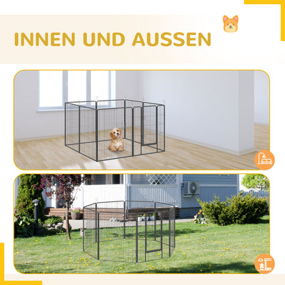 Puppy Playpen, Puppy Playpen with 16 Grids each 80x100 cm, Enclosure for Large, Medium, Small Dogs, Small Animal Playpen, DIY Puppy Pen with Two Doors, Steel, Gray, 320 x 320 x 100 cm