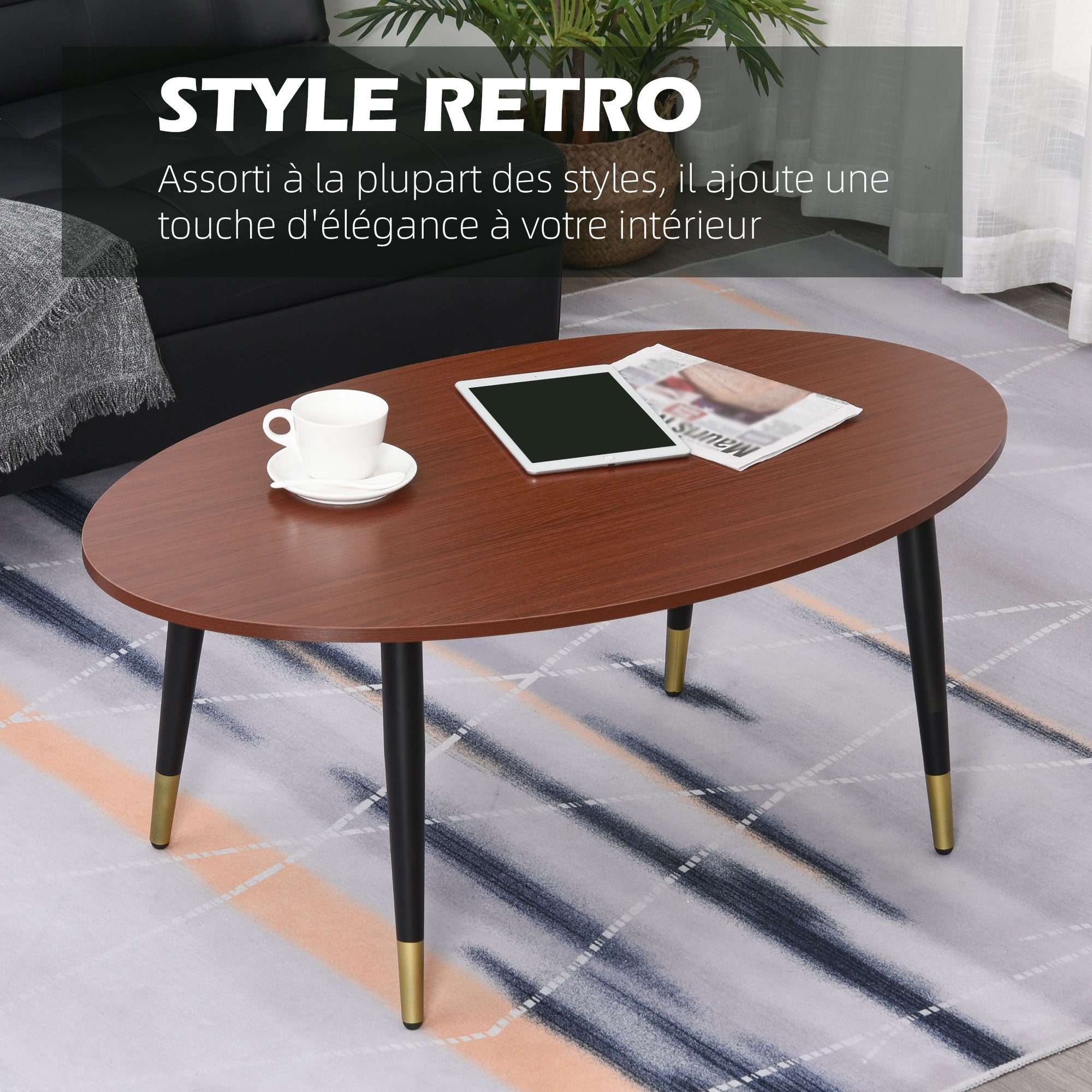 Oval Multifunctional Coffee Side Table 100 x 60 x 42 cm Dark Teak Look