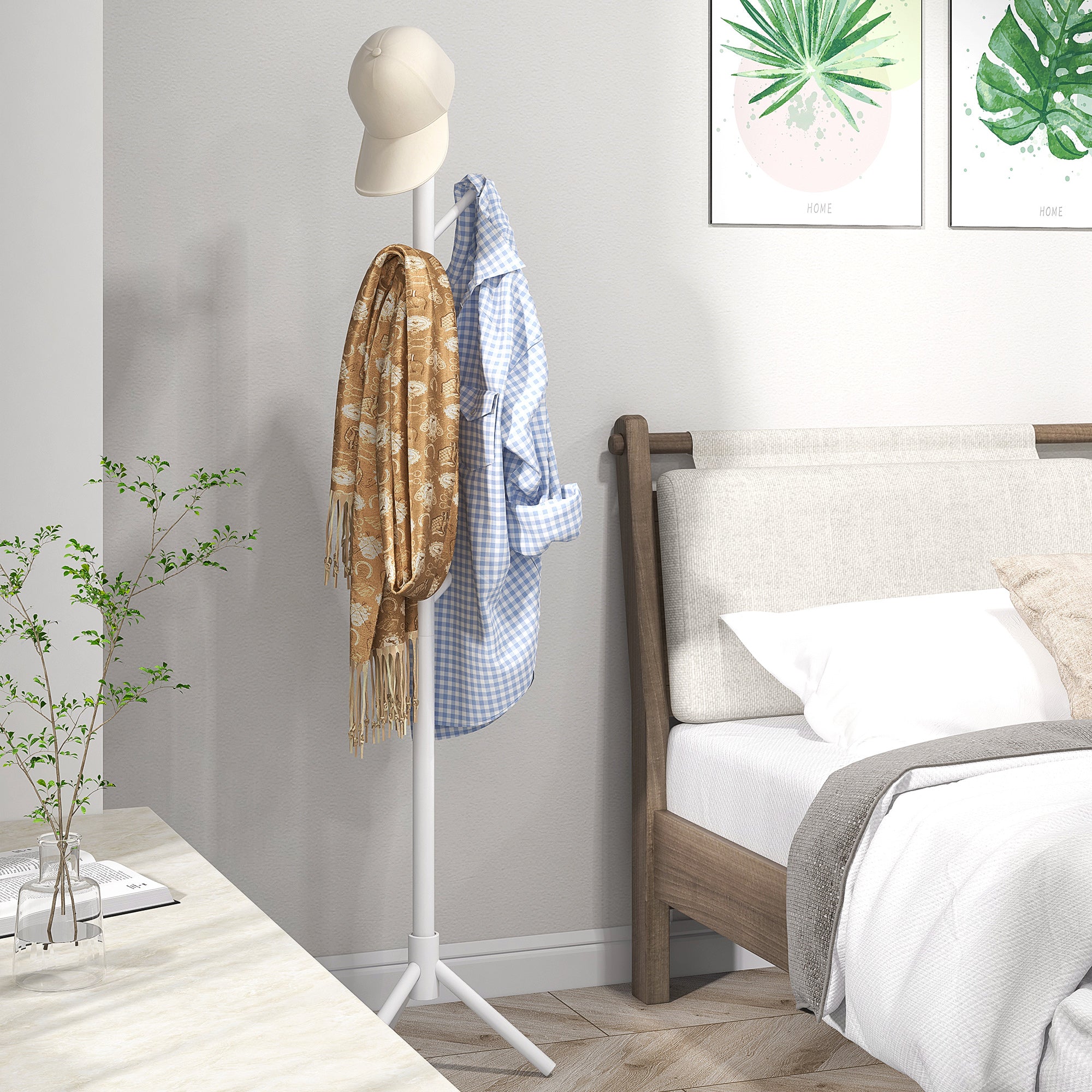 Coat Rack Stand Clothes Rack Wooden with 8 Hooks for Hanging Bags Tree Shape for Hallway Entryway Bedroom 40x40x165 cm White