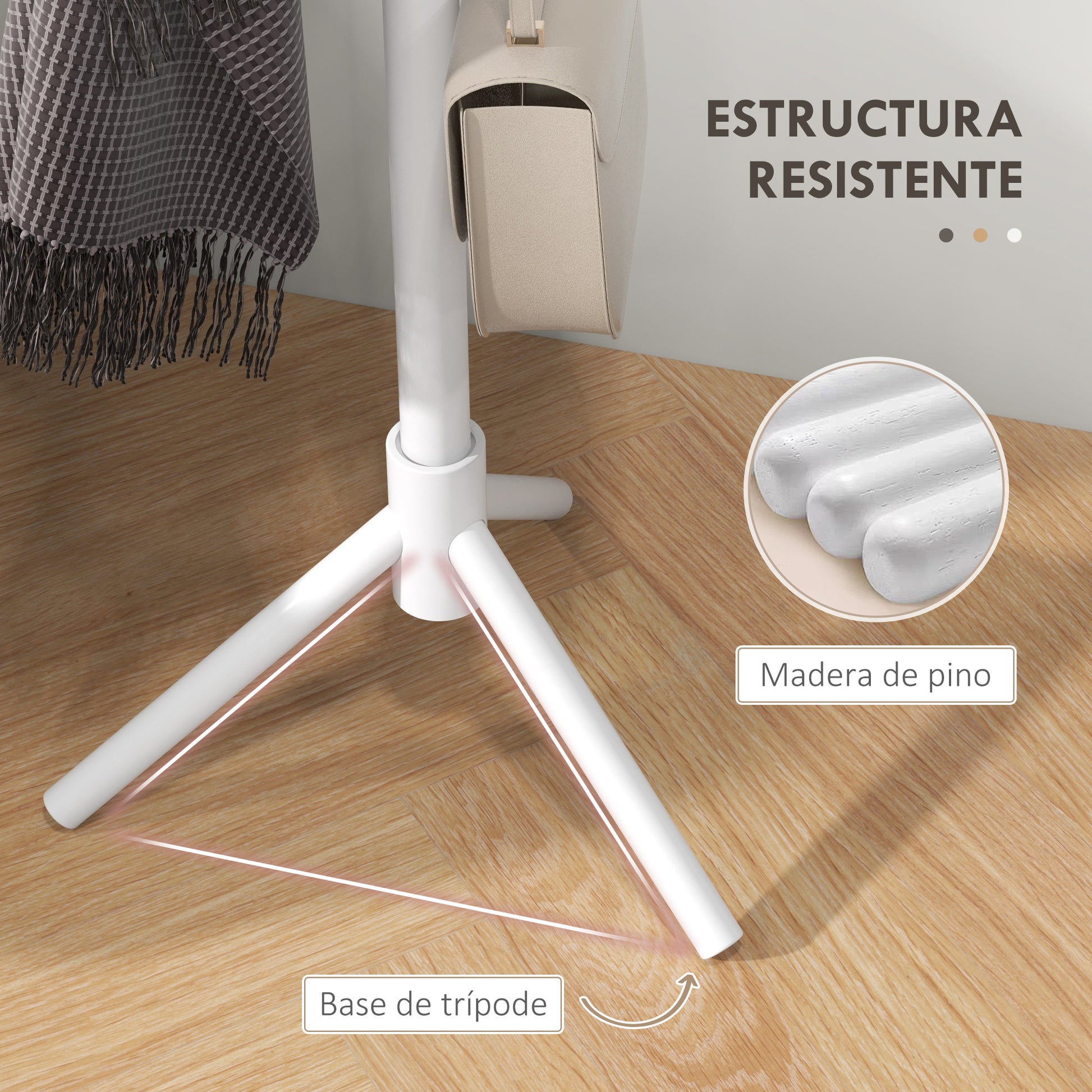 Coat Rack Stand Clothes Rack Wooden with 8 Hooks for Hanging Bags Tree Shape for Hallway Entryway Bedroom 40x40x165 cm White