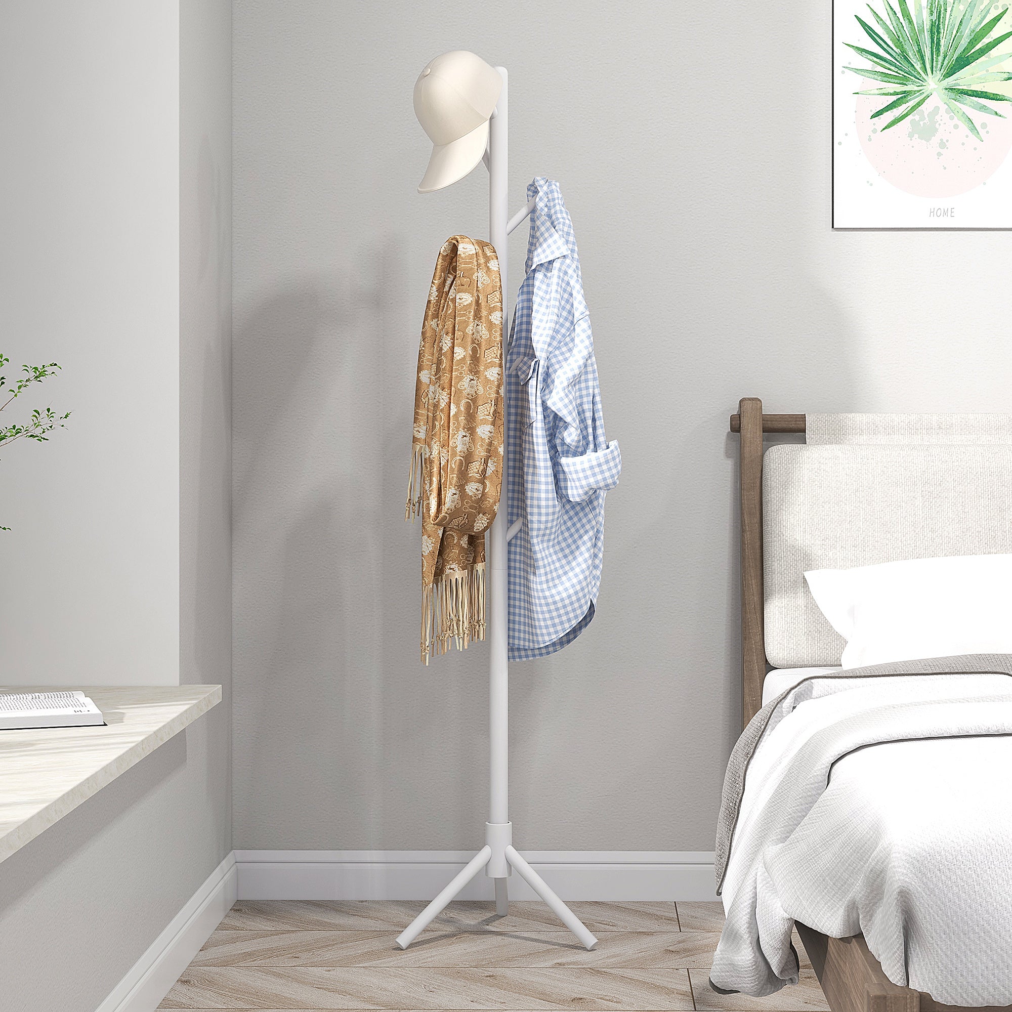 Coat Rack Stand Clothes Rack Wooden with 8 Hooks for Hanging Bags Tree Shape for Hallway Entryway Bedroom 40x40x165 cm White