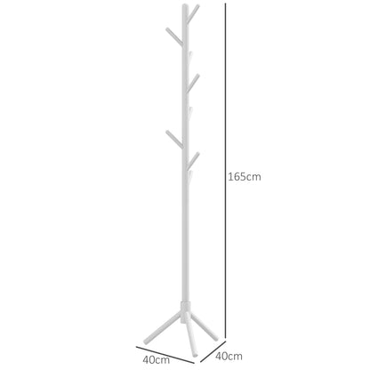 Coat Rack Stand Clothes Rack Wooden with 8 Hooks for Hanging Bags Tree Shape for Hallway Entryway Bedroom 40x40x165 cm White