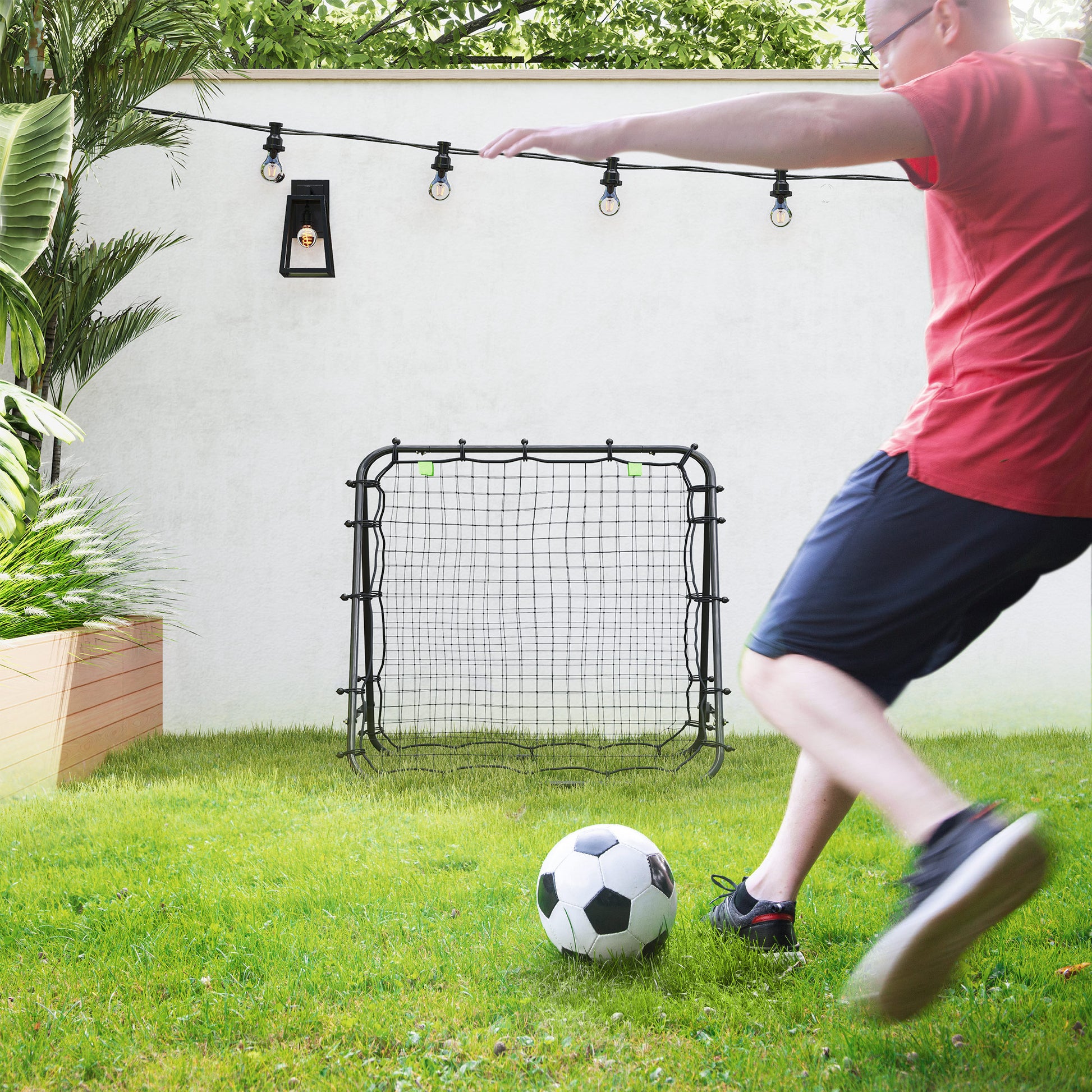 Rebounder for Soccer, Adjustable Kickback Wall with 5 Angle Positions and Rebound Net, 100 x 95cm Soccer Goal for Teens, Rebound Wall for Handball Training, Black