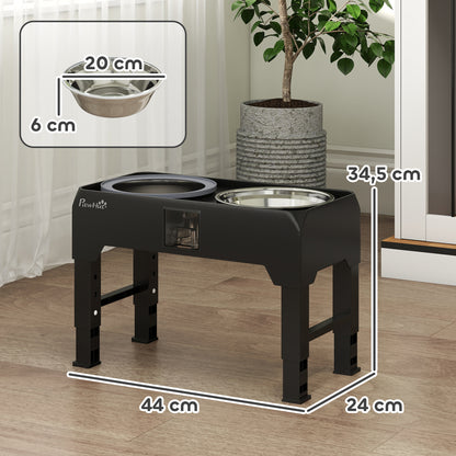 Adjustable Elevated Dog Feeder with Stand — 2 Stainless Steel Bowls, Height Adjustable, Black