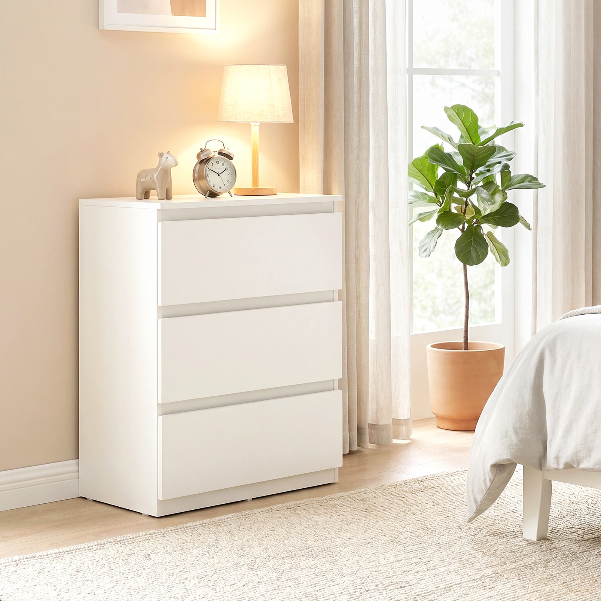 3-Drawer Chest - Modern White Sideboard for Living Room, Bedroom & Hallway, 21.7 x 13.4 x 29.5 in