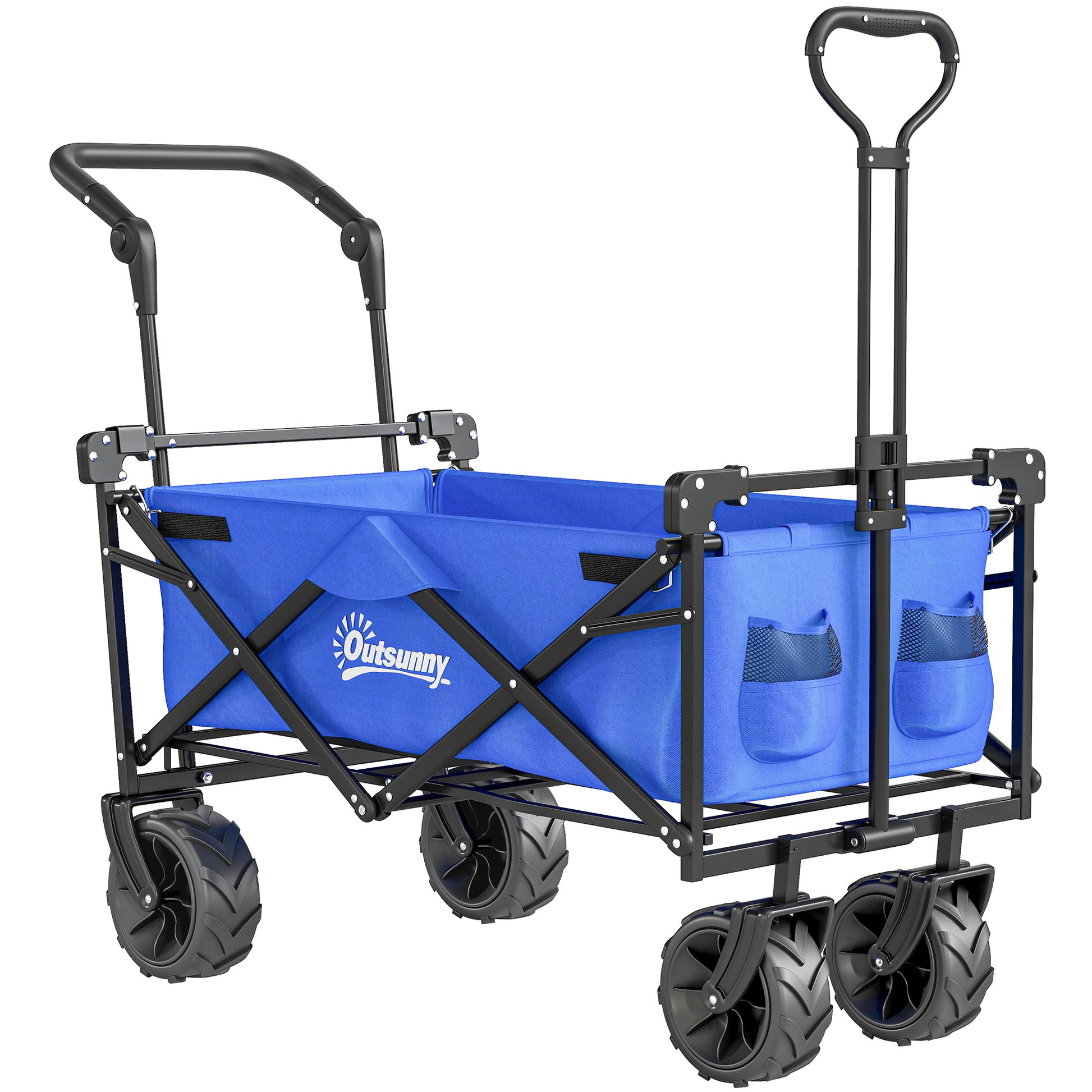 Folding Transport Cart with Universal Wheels Folding Hand Cart with Canopy and Adjustable Handle Maximum Load 68 kg for Garden Camping Travel 117x55x98 cm Blue