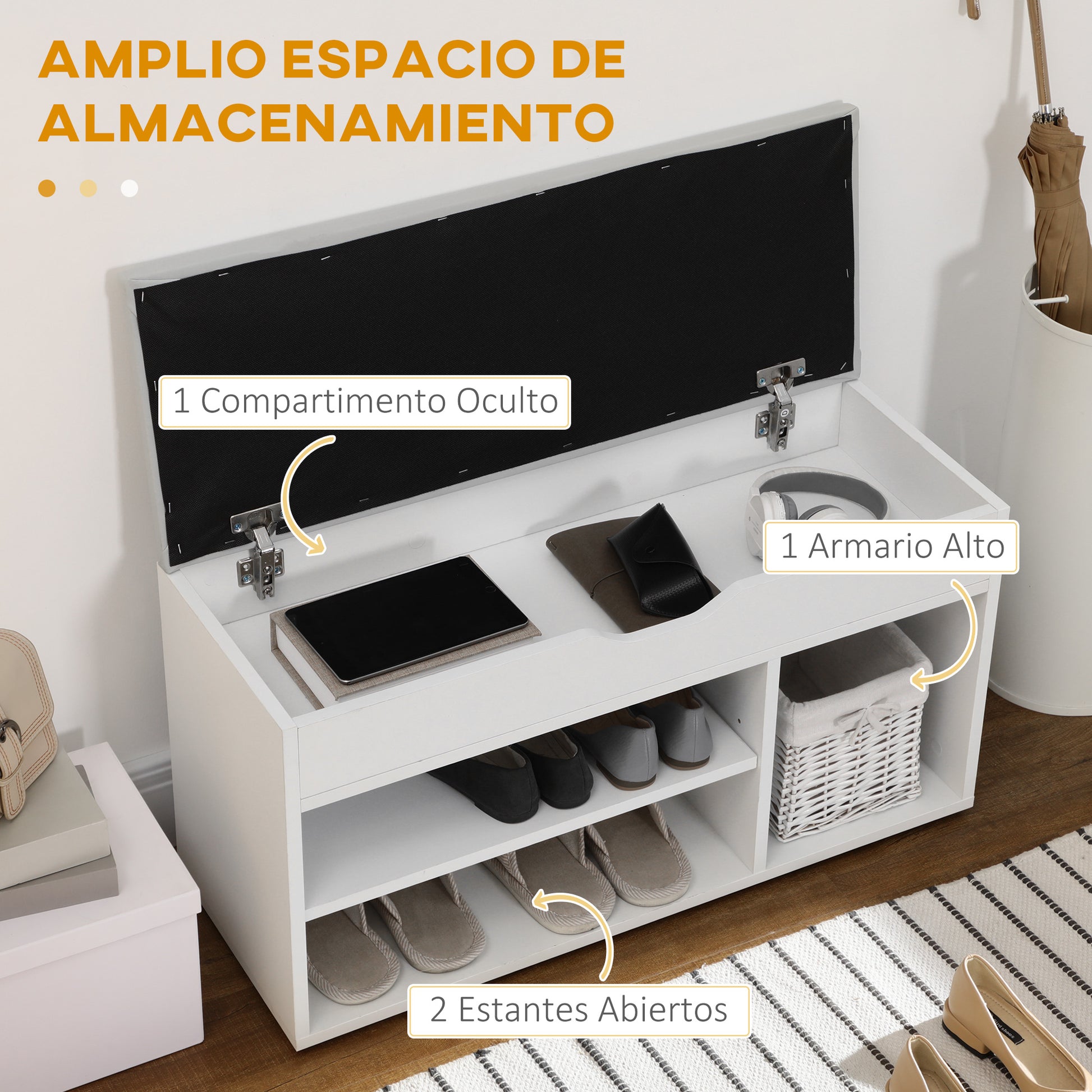 Shoe Cabinet Storage Bench with Seat Shelves Drawer and Cushion Two Levels for Entryway and Foyers Modern Max Load 120kg 80x30x43cm White