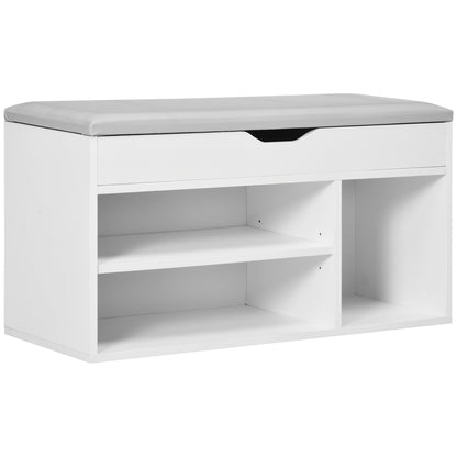 Shoe Cabinet Storage Bench with Seat Shelves Drawer and Cushion Two Levels for Entryway and Foyers Modern Max Load 120kg 80x30x43cm White