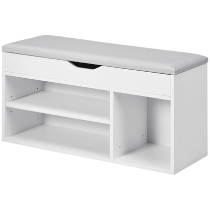 Shoe Cabinet Storage Bench with Seat Shelves Drawer and Cushion Two Levels for Entryway and Foyers Modern Max Load 120kg 80x30x43cm White