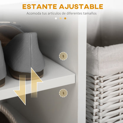 Shoe Cabinet Storage Bench with Seat Shelves Drawer and Cushion Two Levels for Entryway and Foyers Modern Max Load 120kg 80x30x43cm White