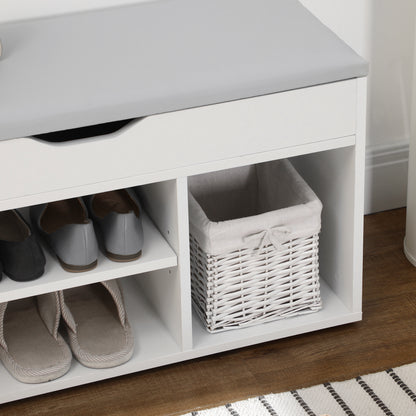 Shoe Cabinet Storage Bench with Seat Shelves Drawer and Cushion Two Levels for Entryway and Foyers Modern Max Load 120kg 80x30x43cm White