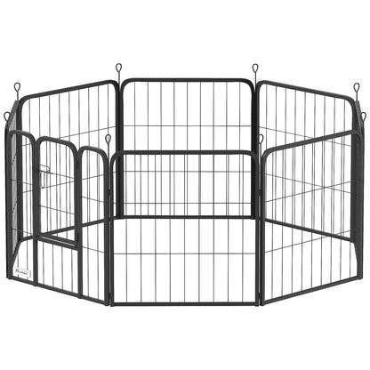 Dog Playpen, 8 Panel Modular and Foldable Dog Enclosure, Portable Steel Pen 60H cm with 1 Door, Fence for Small Dogs, Indoor and Outdoor, Black