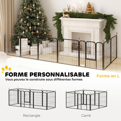 Dog Playpen, 8 Panel Modular and Foldable Dog Enclosure, Portable Steel Pen 60H cm with 1 Door, Fence for Small Dogs, Indoor and Outdoor, Black