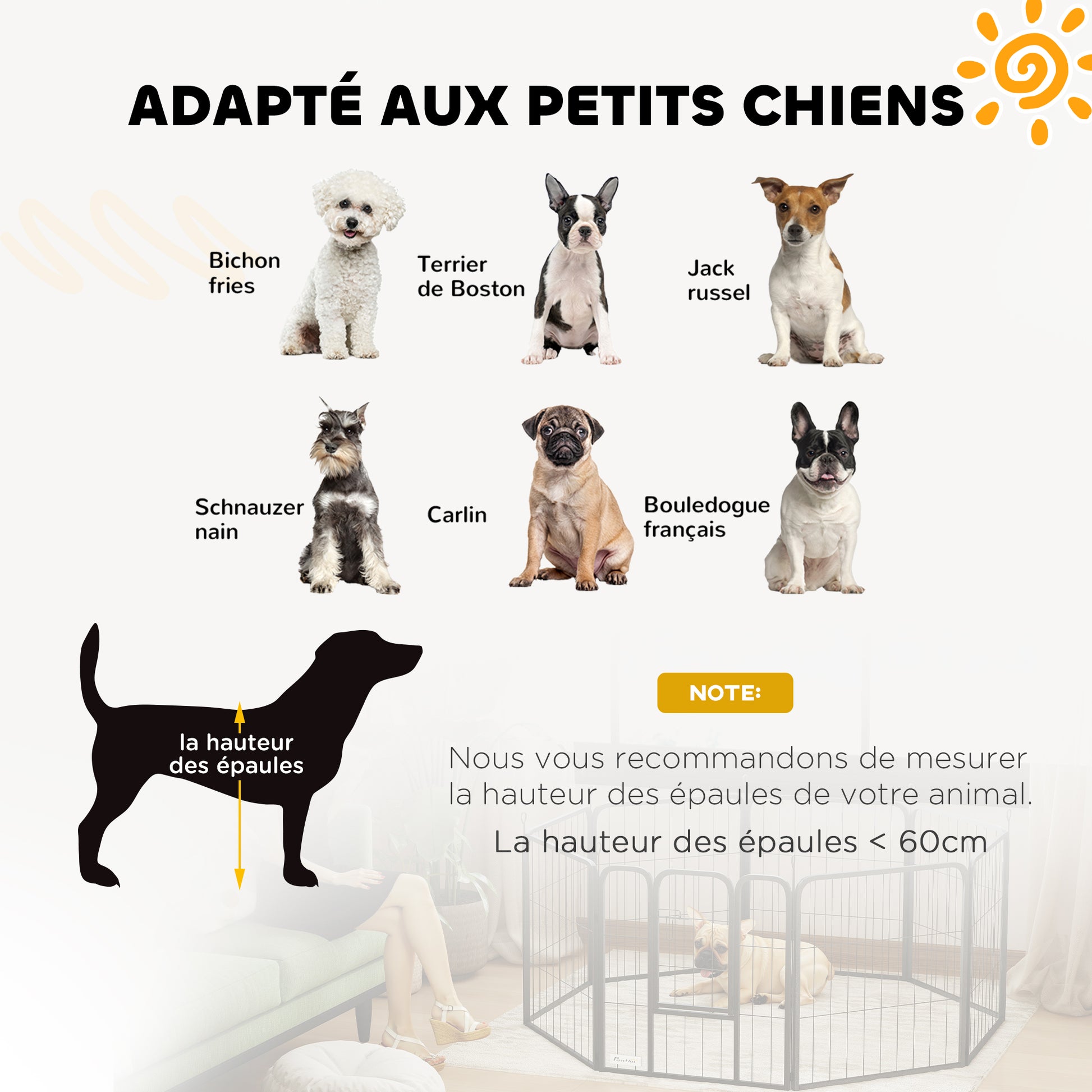 Dog Playpen, 8 Panel Modular and Foldable Dog Enclosure, Portable Steel Pen 60H cm with 1 Door, Fence for Small Dogs, Indoor and Outdoor, Black