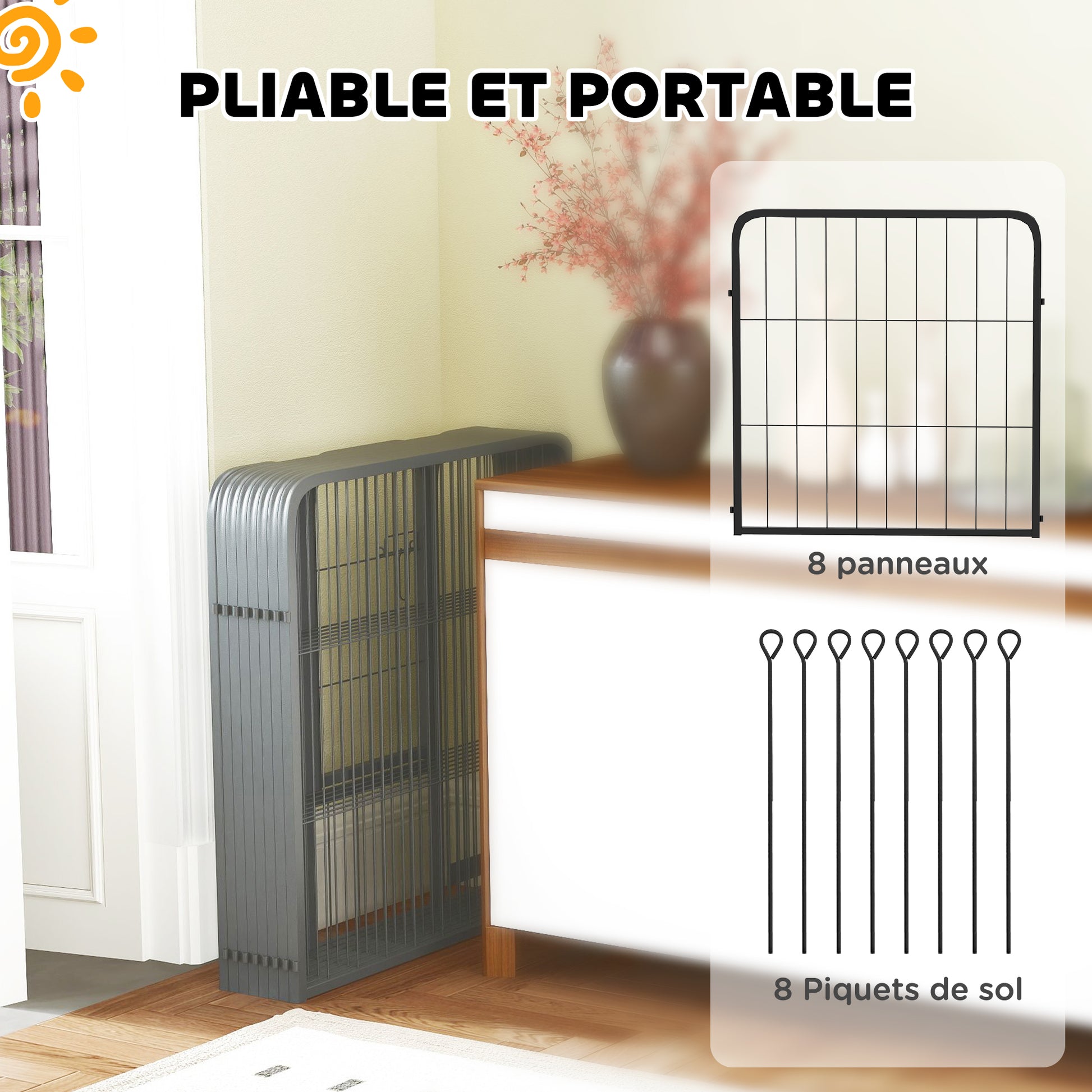 Dog Playpen, 8 Panel Modular and Foldable Dog Enclosure, Portable Steel Pen 60H cm with 1 Door, Fence for Small Dogs, Indoor and Outdoor, Black