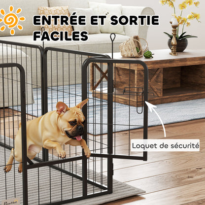 Dog Playpen, 8 Panel Modular and Foldable Dog Enclosure, Portable Steel Pen 60H cm with 1 Door, Fence for Small Dogs, Indoor and Outdoor, Black